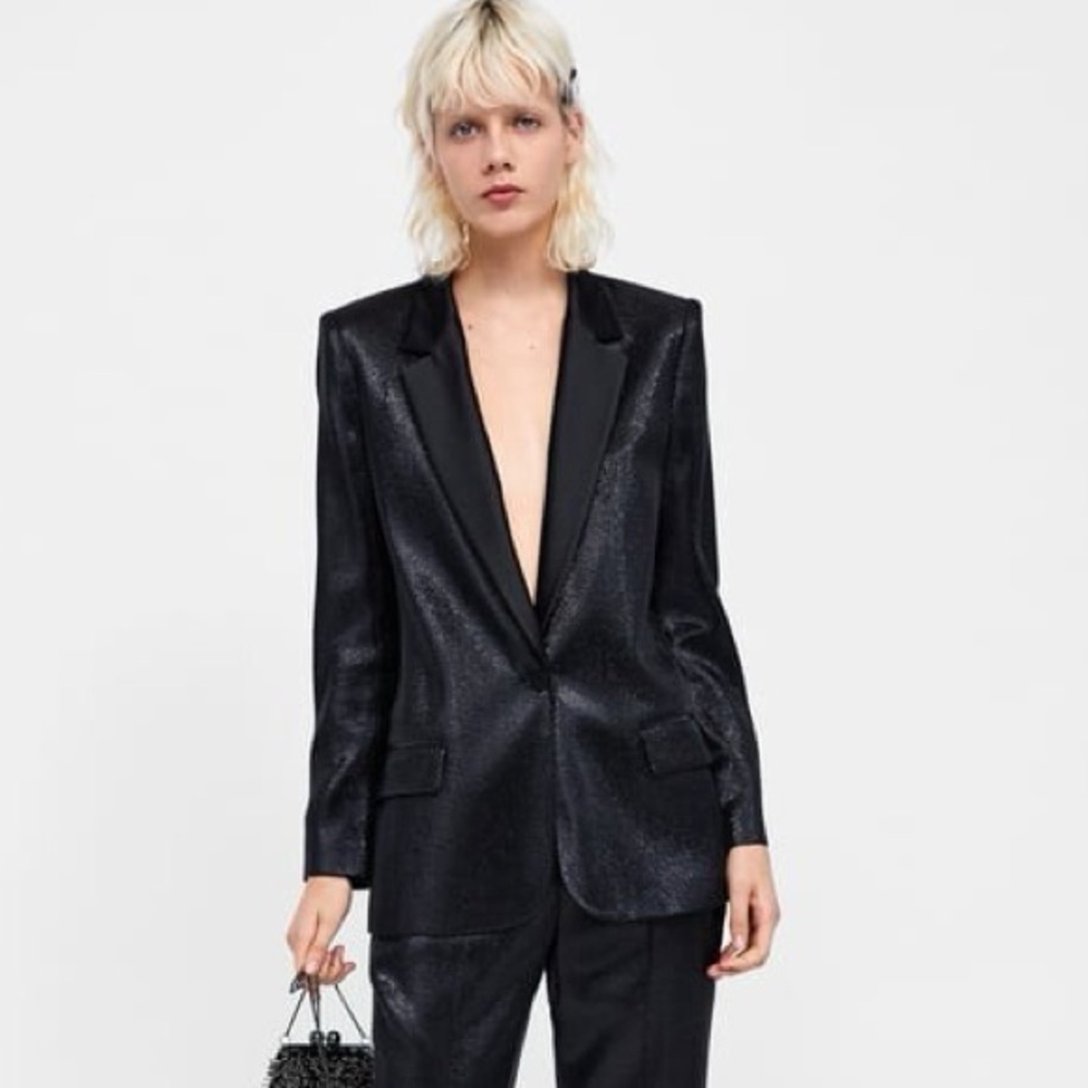 Zara Black Shimmer Blazer Jacket